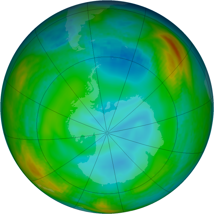 Antarctic ozone map for 28 June 1991
